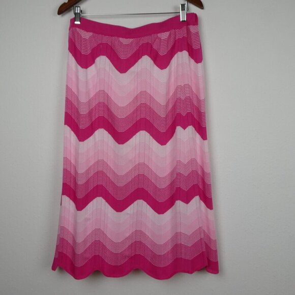 Ming Wang Midi Pencil Skirt Size L Pink Chevron Knit Scalloped Hem Lined - Picture 5 of 11